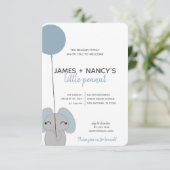 kleine BABY SHOWER blauwe olifant Kaart (Staand voorkant)