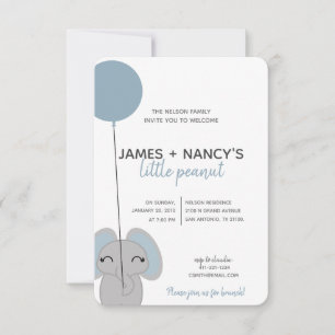 kleine BABY SHOWER blauwe olifant Kaart