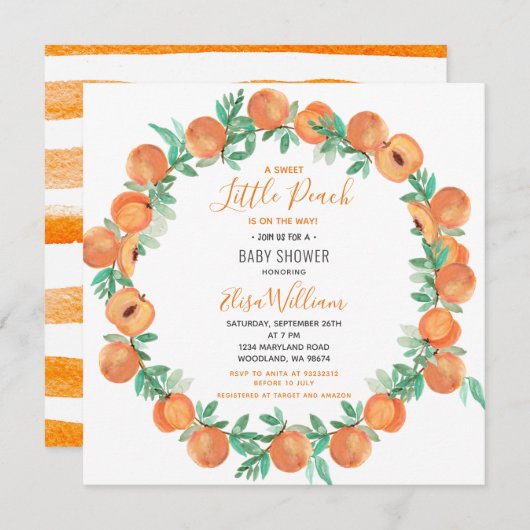 Kleine Baby shower Cutie Peach  Kaart (Voorkant / Achterkant)