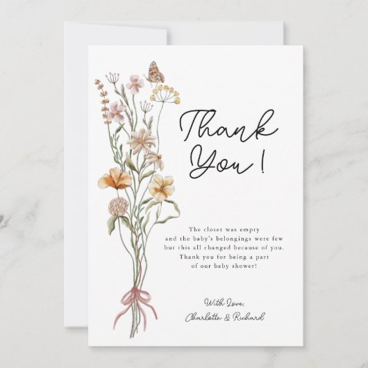 Kleine Baby shower met wilde bloemen Hartelijk dan Bedankkaart (Voorkant)