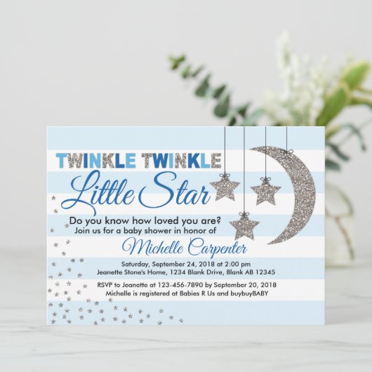 kleine baby shower-uitnodiging voor jongen kaart (Staand voorkant)