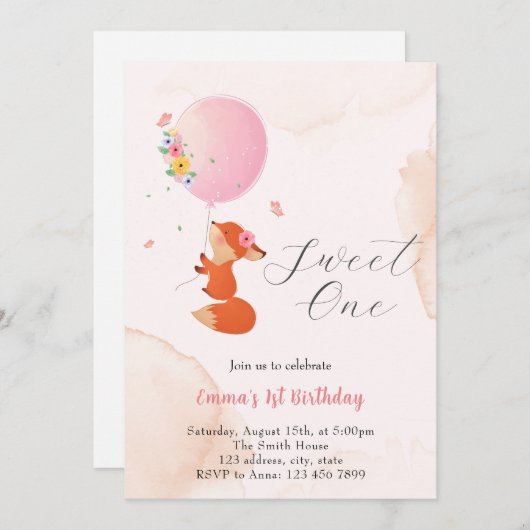 Kleine babyvos vliegend met ballon kaart (Voorkant / Achterkant)