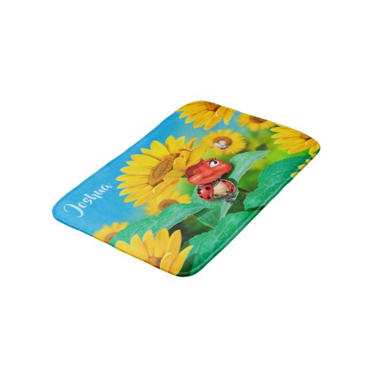 Kleine badmat Zonnebloemen Ladybug (Gekanteld)