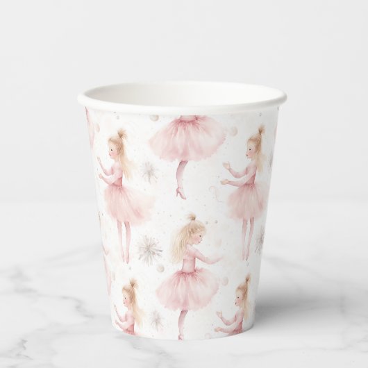 Kleine Ballerina #9 - Blond Meisje Papieren Bekers (Voorkant)