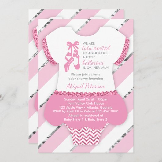 Kleine Ballerina Douche Uitnodigen, Tutu, Faux Gli Kaart (Voorkant / Achterkant)