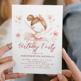 Kleine Ballerina en Bloemen Roze Verjaardagsfeestj Kaart