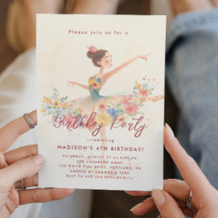 Kleine Ballerina en bloemenverjaardagsfeest Kaart