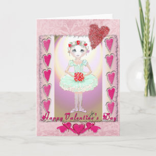 Kleine ballerina in groene tutu met harten feestdagen kaart