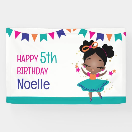 Kleine Ballerina Kleurrijke Verjaardagsjurk Spandoek (Horizontaal)