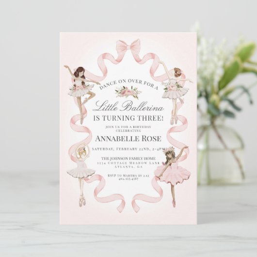 Kleine Ballerina Meisje Ballet Verjaardag Uitnodig (Staand voorkant)