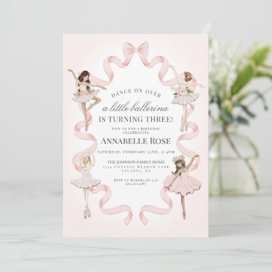 Kleine Ballerina Meisje Ballet Verjaardag Uitnodig (Staand voorkant)