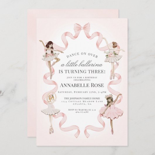 Kleine Ballerina Meisje Ballet Verjaardag Uitnodig (Voorkant / Achterkant)