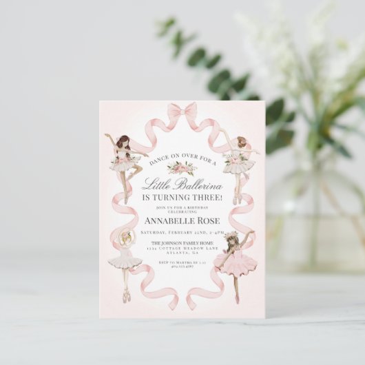 Kleine Ballerina Meisje Ballet Verjaardag Uitnodig Briefkaart (Staand voorkant)