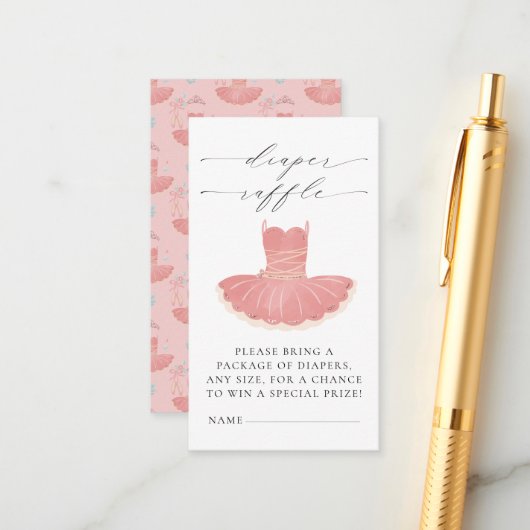 Kleine Ballerina Roze Baby shower Luier Raffle Informatiekaartje (Voorkant / Achterkant in situ)
