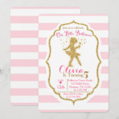 Kleine Ballerina Roze & Gouden Uitnodiging (Voorkant / Achterkant)