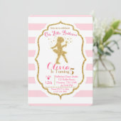 Kleine Ballerina Roze & Gouden Uitnodiging (Staand voorkant)