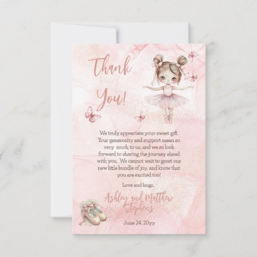 Kleine Ballerina Roze Meisje Baby shower Bedankkaart (Voorkant)