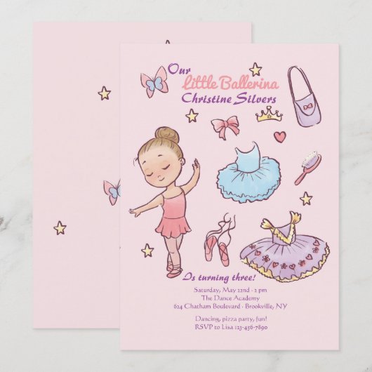 Kleine Ballerina Uitnodiging (Voorkant / Achterkant)