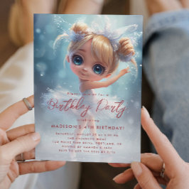 Kleine Ballerina Wit en Blauw Verjaardagsfeestje Kaart