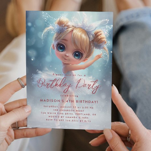 Kleine Ballerina Wit en Blauw Verjaardagsfeestje Kaart