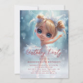 Kleine Ballerina Wit en Blauw Verjaardagsfeestje Kaart (Voorkant)