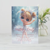 Kleine Ballerina Wit en Blauw Verjaardagsfeestje Kaart (Staand voorkant)