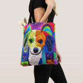 Kleine beagle puppy Quilly als design Tote Bag (Dichtbij)