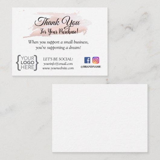 KLEINE BEDRIJVEN BEDANKEN DAT U KAART BLUSH PINK B NOTITIEKAARTJE (Voorkant / Achterkant)