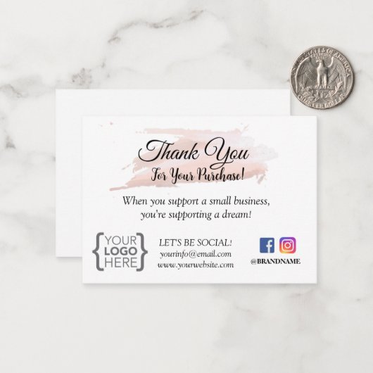 KLEINE BEDRIJVEN BEDANKEN DAT U KAART BLUSH PINK B NOTITIEKAARTJE (Voorkant / Achterkant in situ)