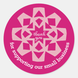 Kleine bedrijven dank u voor roze snowflak ronde sticker