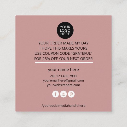 Kleine bedrijven Hartelijk dank voor uw kaart (Achterkant)