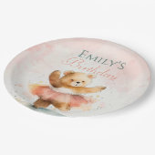 Kleine beer ballerina waterverf roze Verjaardag Papieren Bordje (Gekanteld)