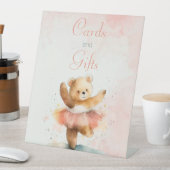 Kleine beer ballerina waterverf roze Verjaardag Reclamebord Met Voetstuk (Insitu)