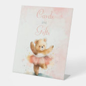 Kleine beer ballerina waterverf roze Verjaardag Reclamebord Met Voetstuk (Voorkant)