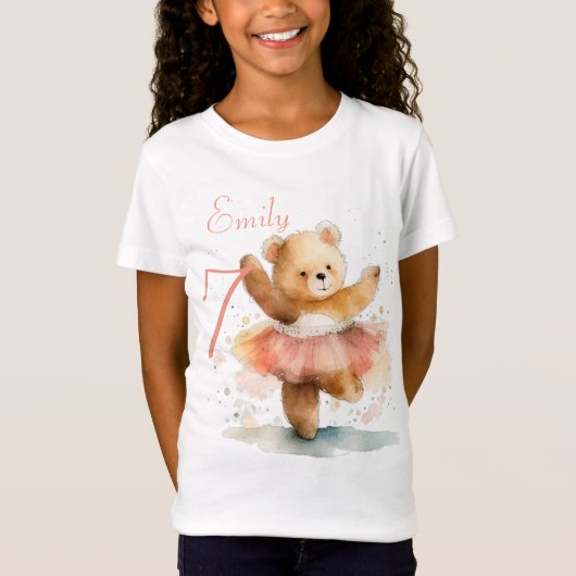 Kleine beer ballerina waterverf roze Verjaardag T-shirt (Voorkant)