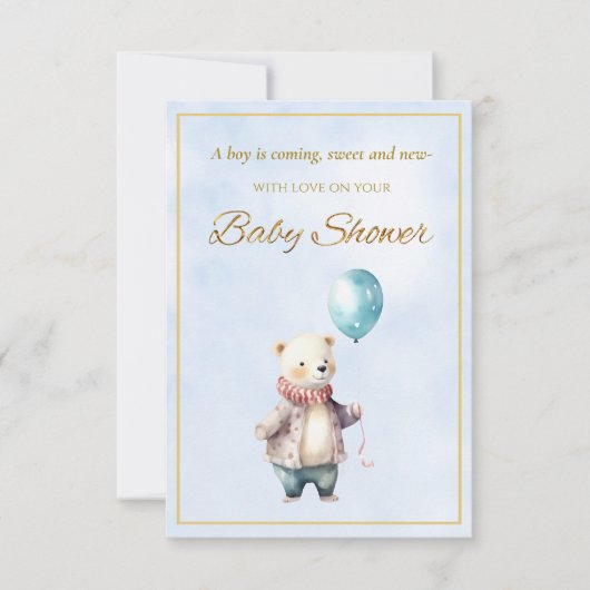 Kleine beer die een ballon vasthoudt Baby Shower (Voorkant)
