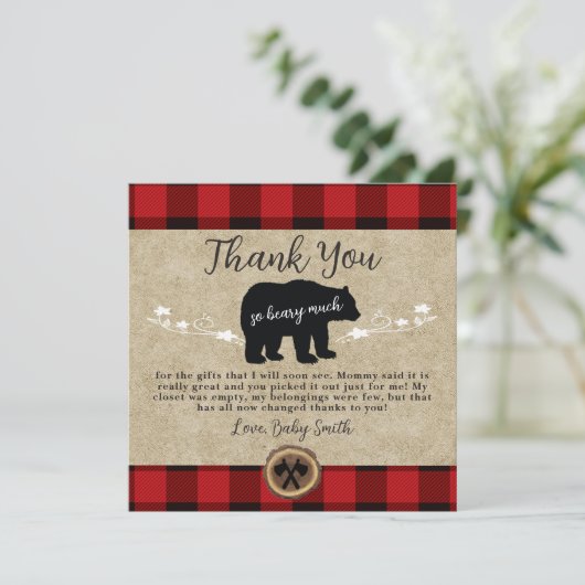 Kleine Beer Flannel Lumberjack Hartelijk dank Bedankkaart (Staand voorkant)