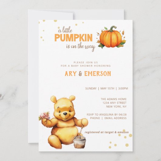 Kleine Beer Herfst oogst pompoen Baby shower Kaart (Voorkant)