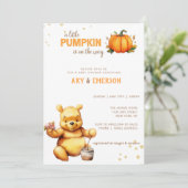 Kleine Beer Herfst oogst pompoen Baby shower Kaart (Staand voorkant)