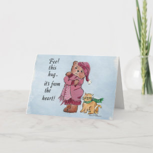 Kleine Beer karikatuur geeft een hok uit het hart Feestdagen Kaart