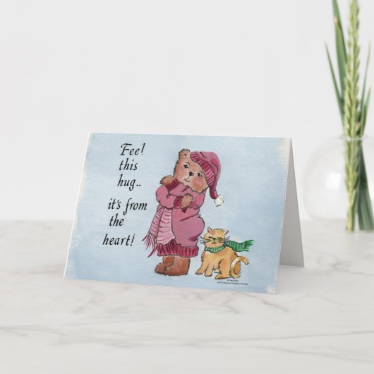 Kleine Beer karikatuur geeft een hok uit het hart Feestdagen Kaart (Voorkant)