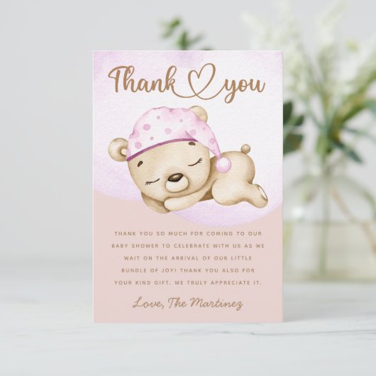 Kleine beer meisje baby shower dank u kaart (Staand voorkant)