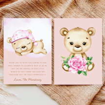 Kleine beer meisje baby shower dank u kaart