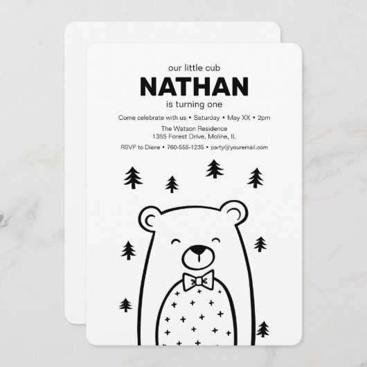 Kleine Beer met Stropdas van Boe in Forest, verjaa Kaart (Voorkant / Achterkant)