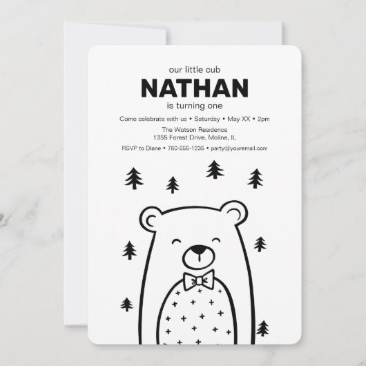 Kleine Beer met Stropdas van Boe in Forest, verjaa Kaart (Voorkant)