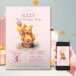 Kleine Beer Party Waterverf | Eerste verjaardag Kaart