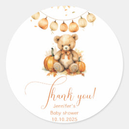 Kleine beer pompoen herfst baby shower dank u ronde sticker