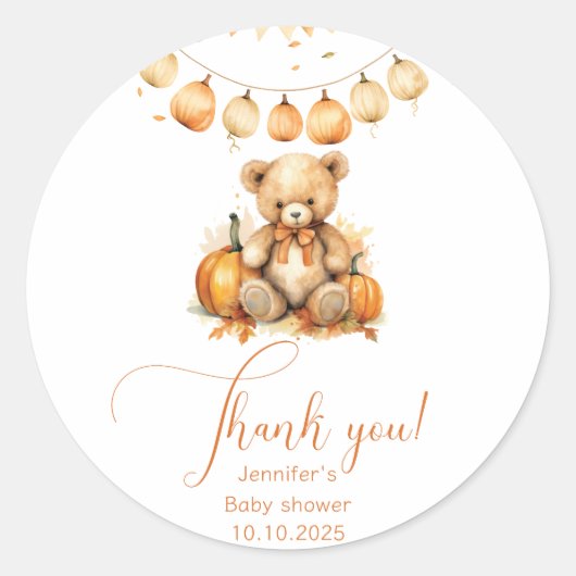 Kleine beer pompoen herfst baby shower dank u ronde sticker (Voorkant)
