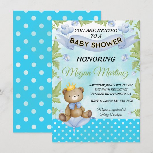 kleine beer prins blauw Vloerjongen baby shower Kaart (Voorkant / Achterkant)