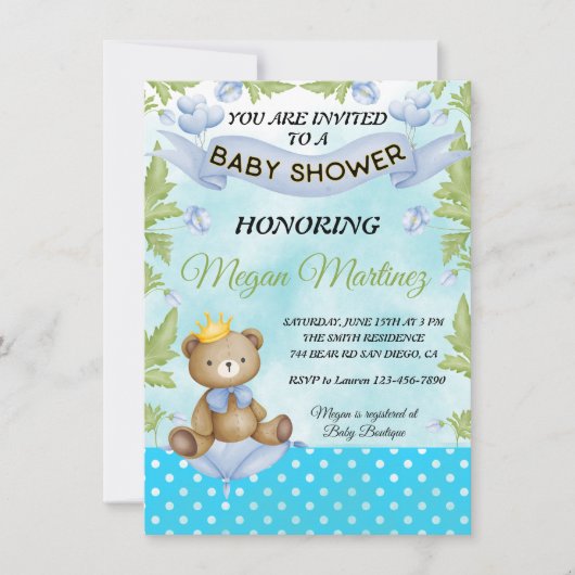 kleine beer prins blauw Vloerjongen baby shower Kaart (Voorkant)